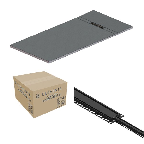 Abacus Elements Linear Uno 1600 x 900mm Complete Tray Kit with Fittings (End Drain) - Matt Black