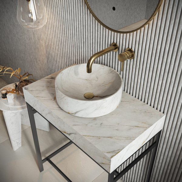 Scudo Sanctuary 350 x 350mm Round Marble Basin - Arabescato White