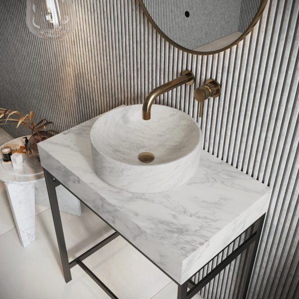 Scudo Sanctuary 350 x 350mm Round Marble Basin - Venato White