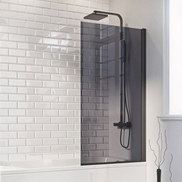 Scudo S6 1400mm x 800mm Square Edge Bath Screen - Black Glass
