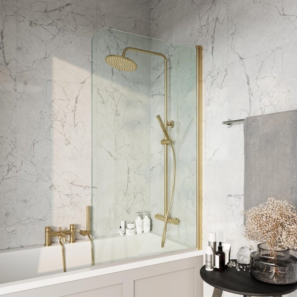 Scudo S6 1400mm x 800mm Radius Edge Bath Screen - Brushed Brass