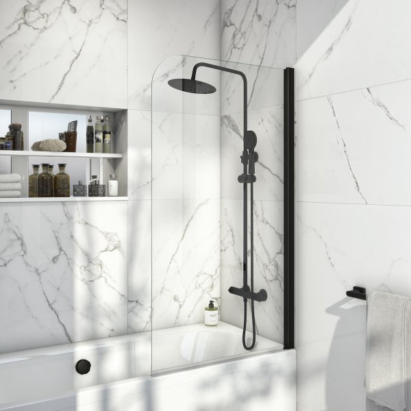 Scudo S6 1400mm x 800mm Radius Edge Bath Screen - Black