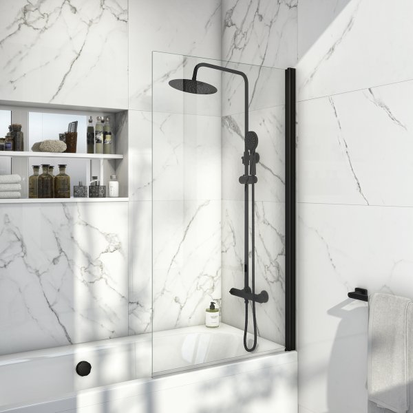 Scudo S6 1400mm x 800mm Square Edge Bath Screen - Black