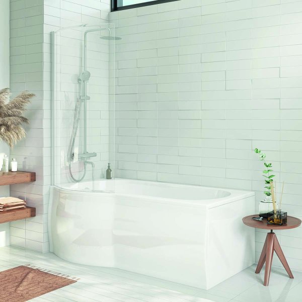 Scudo 1400 x 710mm P Shape Bath Screen - Chrome