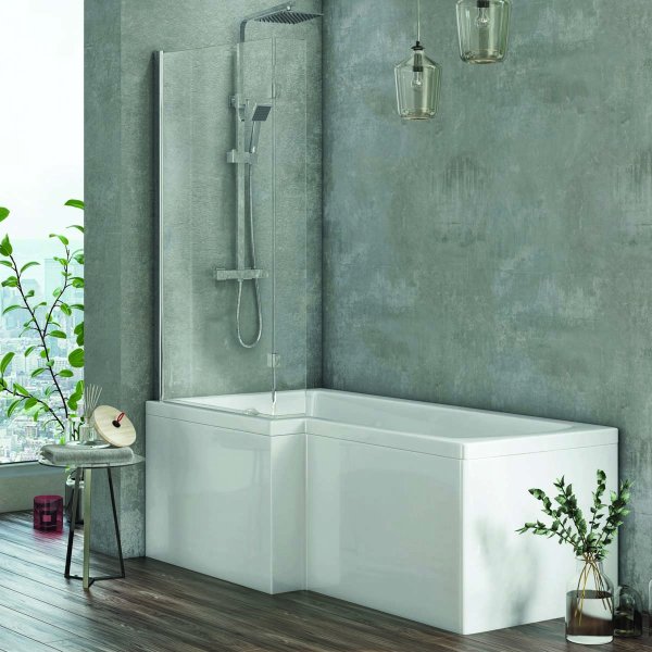 Scudo 830 x 1400mm L Shape Bath Screen - Chrome
