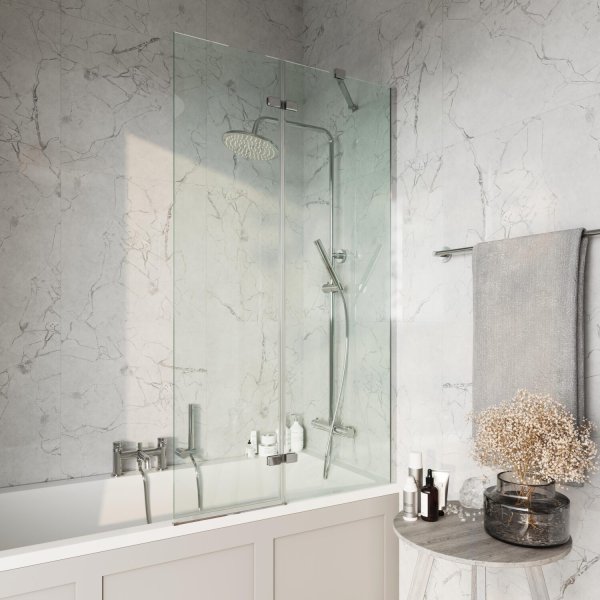 Scudo 900mm Square Pivot Bath Screen with Fixed Panel - Chrome