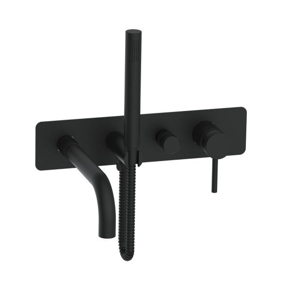 Scudo Core Wall-Mounted Bath/Shower Mixer & Handset - Matt Black