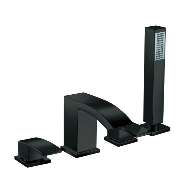 Scudo Descent Black Four Hole Deck-Mounted Bath/Shower Mixer - Matt Black