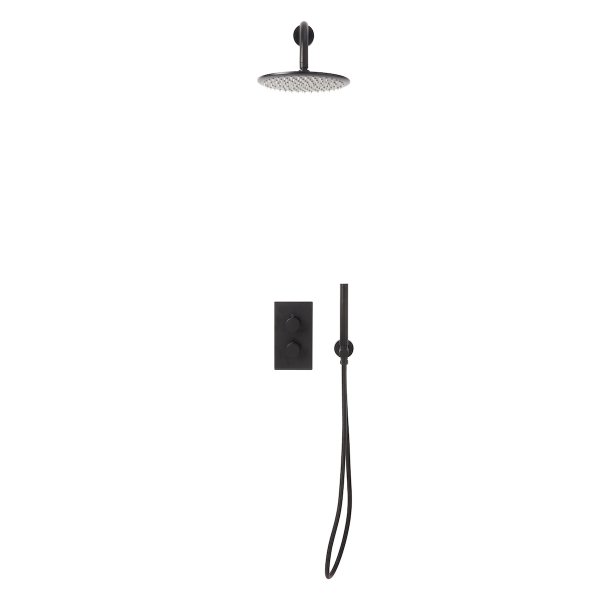 Scudo Core Round Mixer Valve with Handset & Mounting Bracket - Matt Black