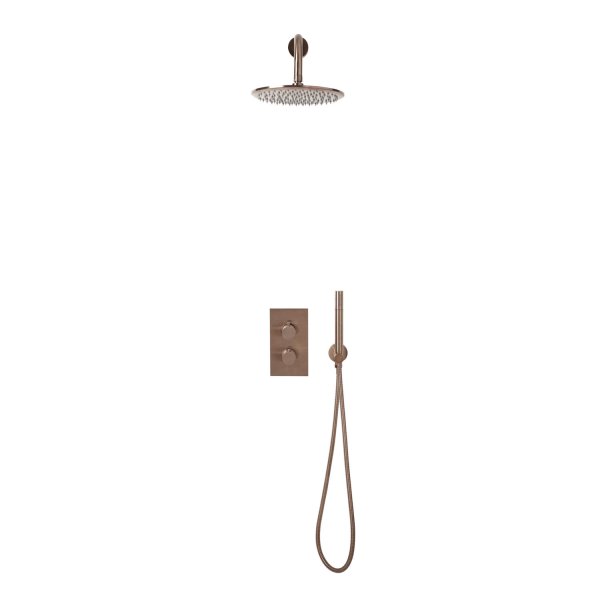 Scudo Core Round Mixer Valve with Handset & Mounting Bracket - Brushed Bronze