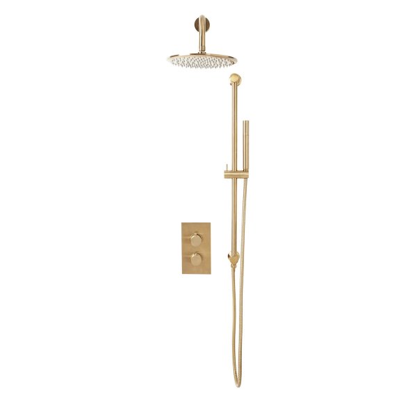 Scudo Core Round Mixer Valve with Head & Handset Riser Kit - Brushed Brass