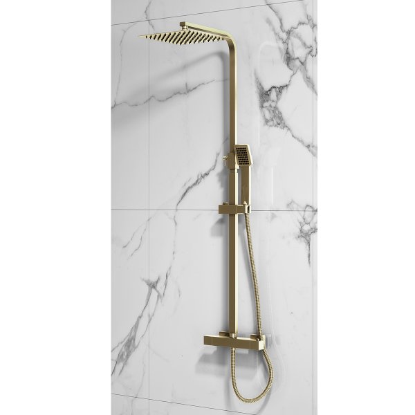 Scudo Elliot Square Rigid Riser Shower Kit - Brushed Brass
