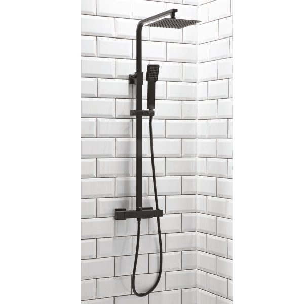 Scudo Lunar Square Rigid Riser Shower Kit - Matt Black