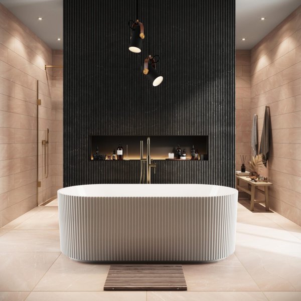 Scudo Labyrinth 1700 x 800mm Fluted Freestanding Bath - White