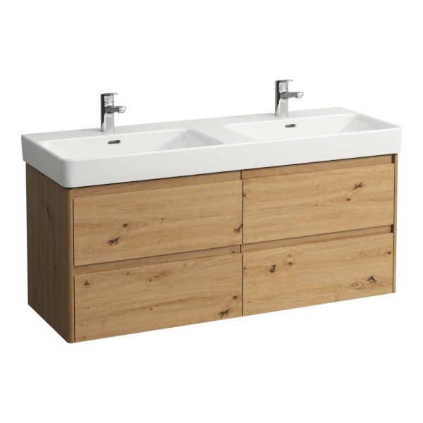 Laufen Base 2.0 1300 x 450mm 4 Drawer Double Vanity Unit (for Pro S Basin) - Wild Oak