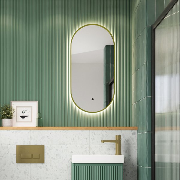 Scudo Aubrey 400 x 800mm Slim LED Mirror - Brushed Brass