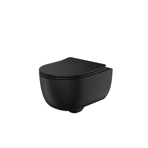 Scudo Riviera Round Wall-Hung Rimless Toilet & Seat - Matt Black