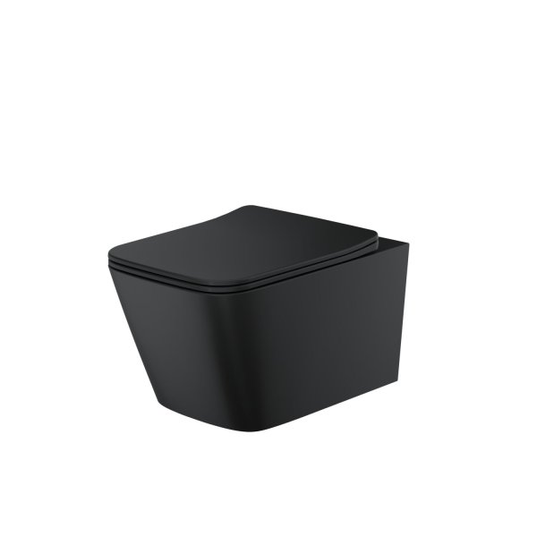 Scudo Riviera Square Wall-Hung Rimless Toilet & Seat - Matt Black