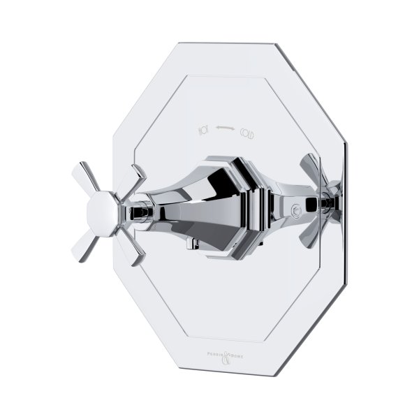 Perrin & Rowe Deco Concealed Thermostatic Shower Mixer with Crosstop Handle - Chrome