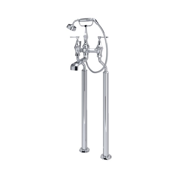 Perrin & Rowe Deco Floor-Mounted Bath-Shower Mixer with Handshower and Lever Handles - Chrome