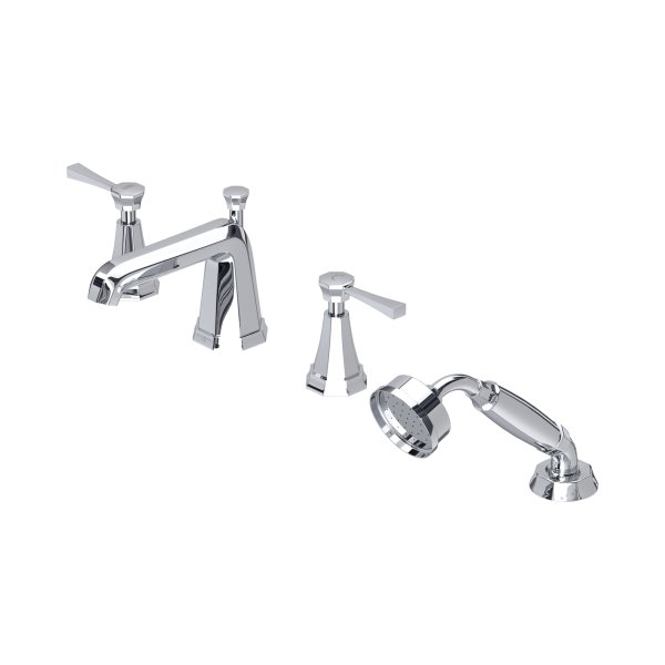 Perrin & Rowe Deco Four-Hole Bath-Shower Mixer with Lever Handles - Chrome