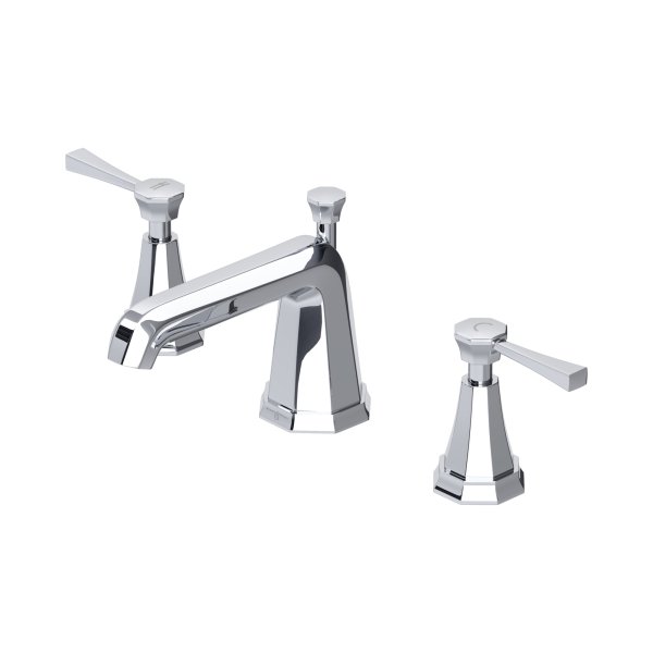 Perrin & Rowe Deco Three-Hole Basin Mixer with Lever Handles - Chrome