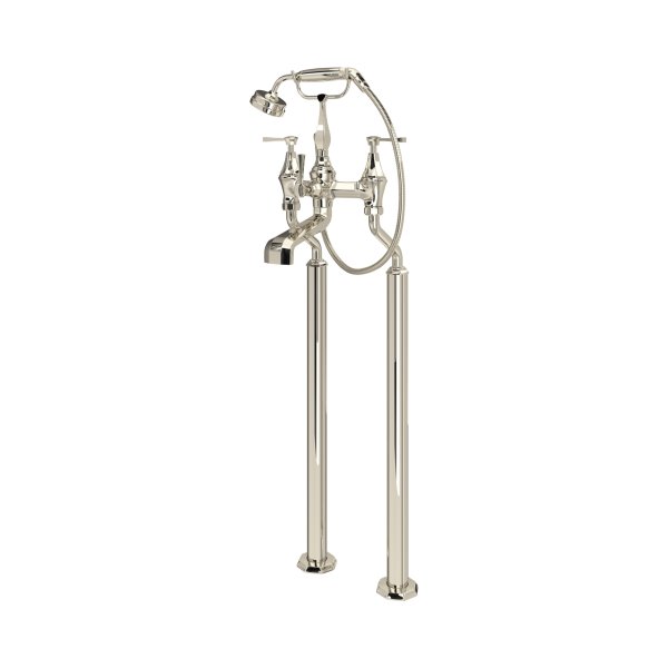 Perrin & Rowe Deco Floor-Mounted Bath-Shower Mixer with Handshower and Lever Handles - Nickel