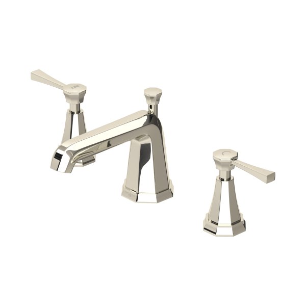 Perrin & Rowe Deco Three-Hole Basin Mixer with Lever Handles - Nickel