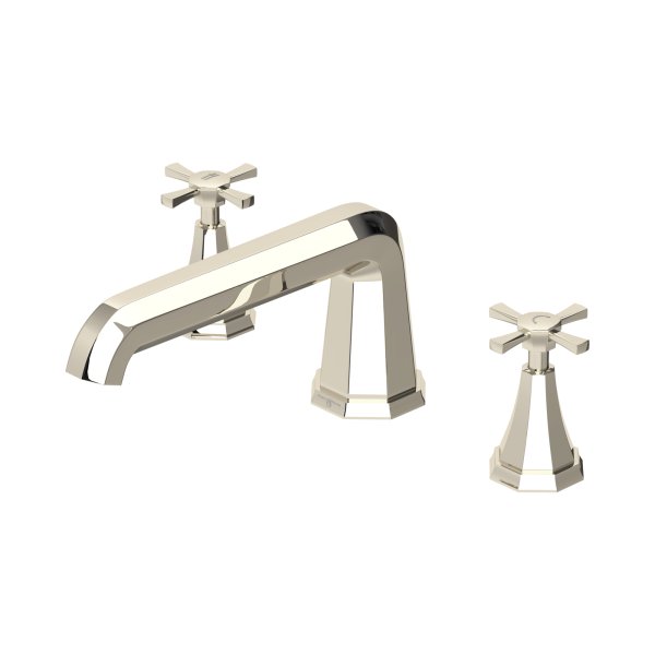 Perrin & Rowe Deco Three-Hole Deck-Mounted Bath Filler with Crosstop Handles - Nickel
