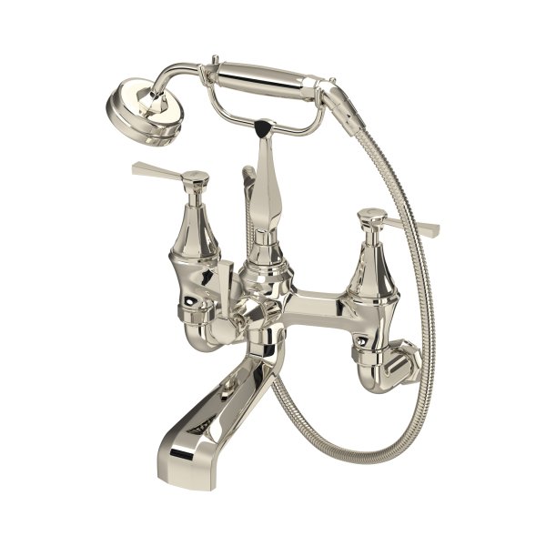 Perrin & Rowe Deco Wall-Mounted Bath-Shower Mixer with Handshower and Lever Handles - Nickel