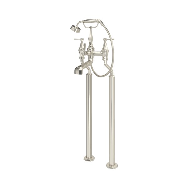 Perrin & Rowe Deco Floor-Mounted Bath-Shower Mixer with Handshower and Lever Handles - Pewter