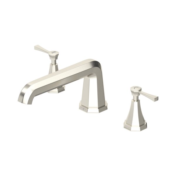 Perrin & Rowe Deco Three-Hole Deck-Mounted Bath Filler with Lever Handles - Pewter