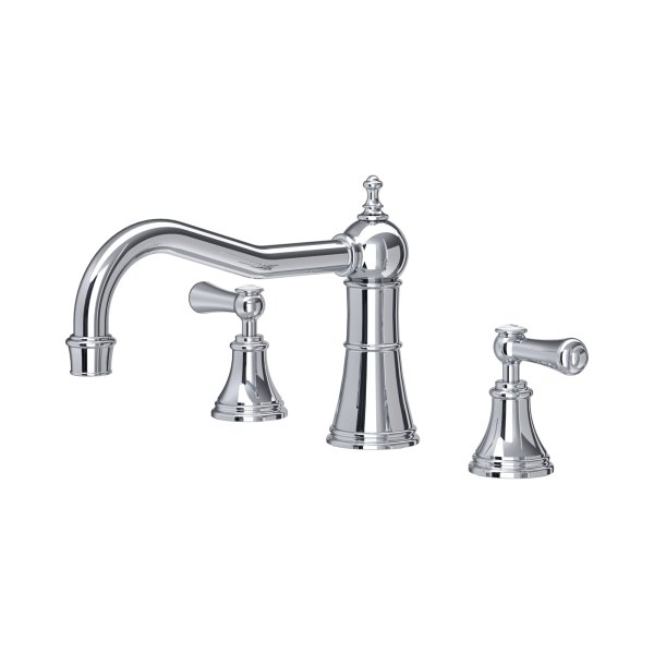 Perrin & Rowe Georgian Three-Hole Deck-Mounted Bath Set with Country Spout and Lever Handles - Chrome