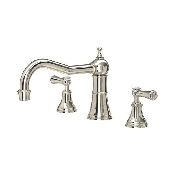 Perrin & Rowe Georgian Three-Hole Deck-Mounted Bath Set with Country Spout and Lever Handles - Nickel