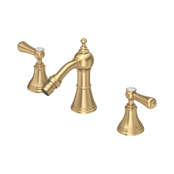 Perrin & Rowe Georgian Three-Hole Bidet Mixer with Lever Handles - Satin Brass