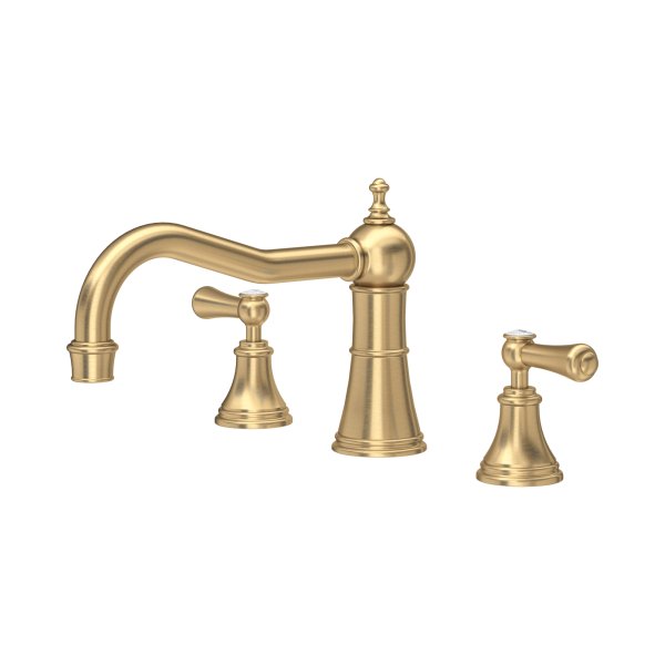 Perrin & Rowe Georgian Three-Hole Deck-Mounted Bath Set with Country Spout and Lever Handles - Satin Brass