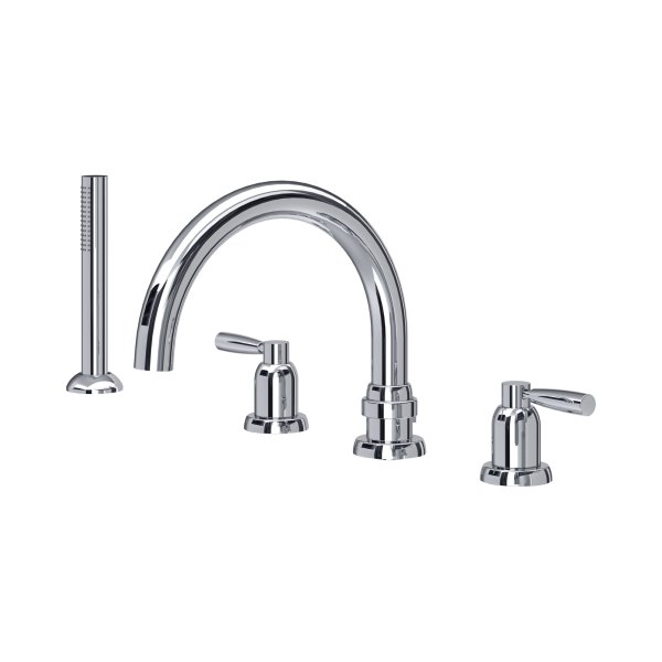 Perrin & Rowe Langbourn Four-Hole Deck-Mounted Bath Set with Handshower - Chrome