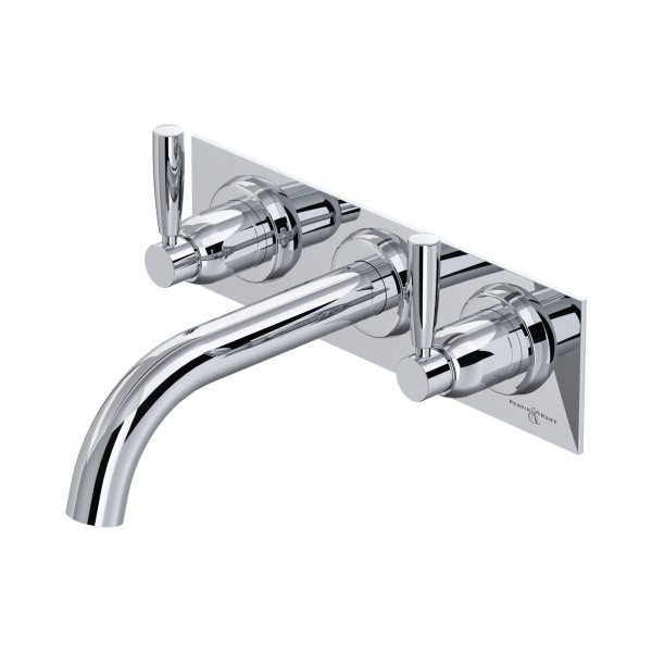 Perrin & Rowe Langbourn Three-Hole Wall-Mounted Bath Set on Back Plate - Chrome