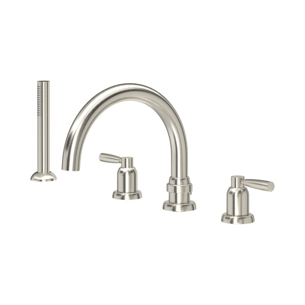 Perrin & Rowe Langbourn Four-Hole Deck-Mounted Bath Set with Handshower - Pewter