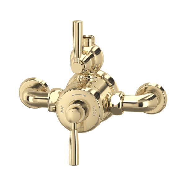 Perrin & Rowe Langbourn Exposed Thermostatic Shower Mixer with Lever Handles - Gold