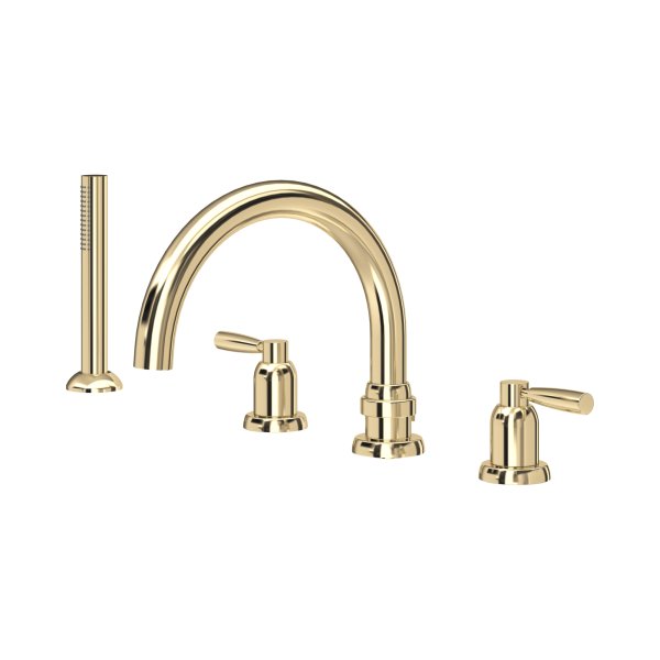 Perrin & Rowe Langbourn Four-Hole Deck-Mounted Bath Set with Handshower - Gold