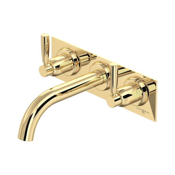 Perrin & Rowe Langbourn Three-Hole Wall-Mounted Bath Set on Back Plate - Polished Brass