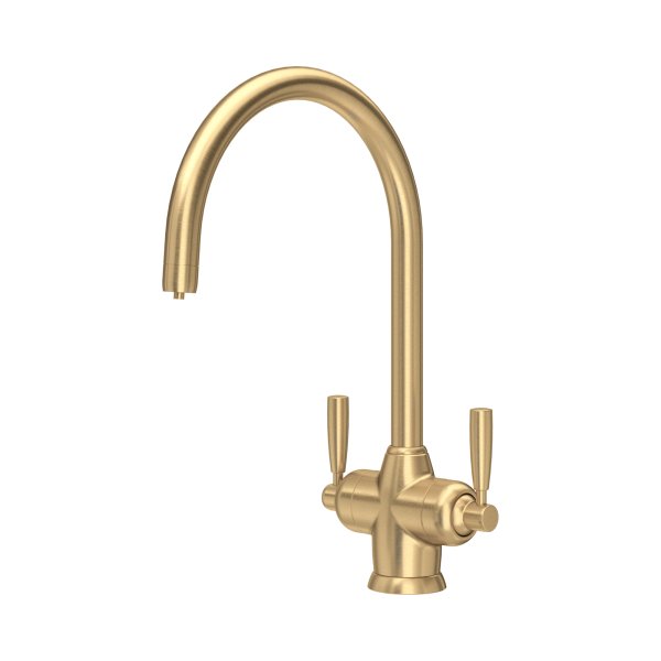 Perrin & Rowe Langbourn Sink Mixer with Filtration (Two Lever) - Satin Brass