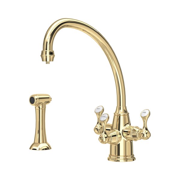 Perrin & Rowe Etruscan Sink Mixer with Filtration and Rinse - Polished Brass