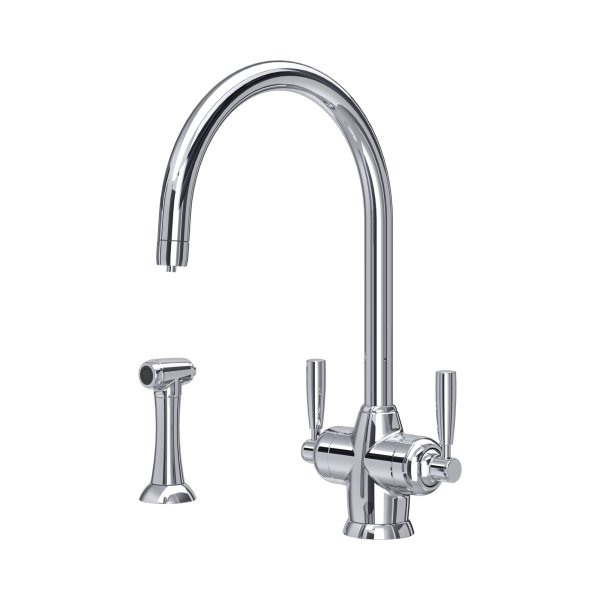 Perrin & Rowe Langbourn Sink Mixer with Filtration and Rinse (Two Lever) - Chrome