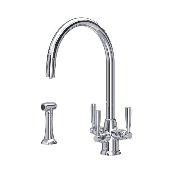 Perrin & Rowe Langbourn Sink Mixer with Filtration and Rinse (Three Lever) - Chrome