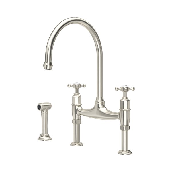 Perrin & Rowe Ionian Bridge Sink Mixer with Rinse (Crosstop) - Pewter