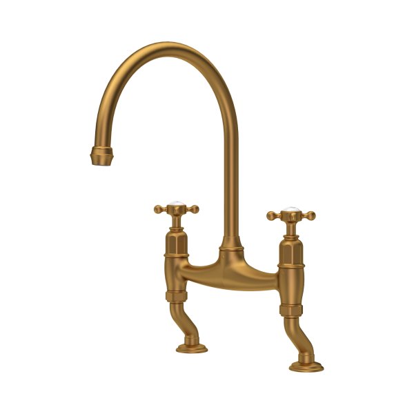 Perrin & Rowe Ionian Bridge Sink Mixer (Crosstop) - Aged Brass