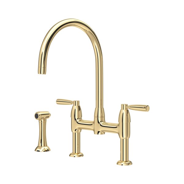 Perrin & Rowe Langbourn Bridge Sink Mixer with Rinse - Polished Brass
