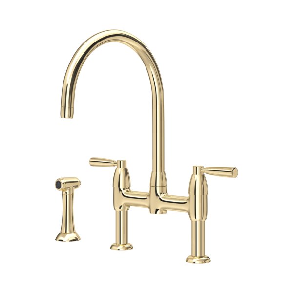 Perrin & Rowe Langbourn Bridge Sink Mixer with Rinse - Gold
